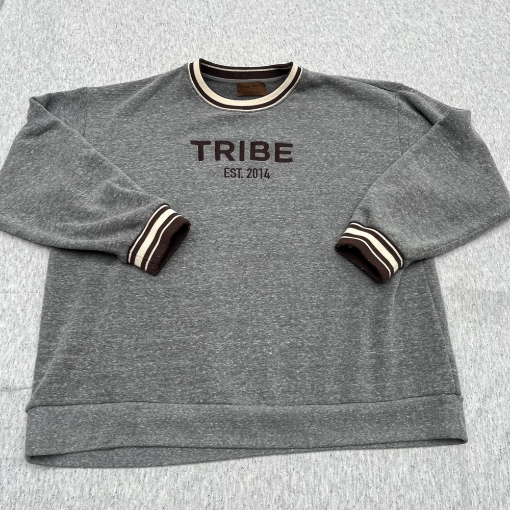 Tribe Kelley Butter Fleece Varsity Crewneck Sweatshirt Gray 2XL Made in USA